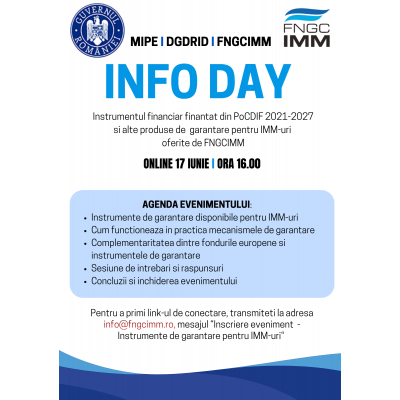 Sesiune Online, miercuri, 17 iunie 2026, ora 16.00 - prezentarea instrumentului financiar finantat din PoCIDIF 2021-2027, implementat de FNGCIMM