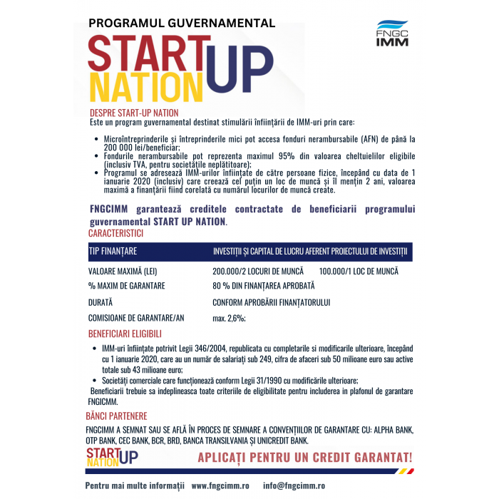 FNGCIMM susţine beneficiarii programelor Start-up Nation și Femeia Antreprenor – peste 550 de garanții în nume şi cont propriu în valoare de peste 87 milioane lei se află în diverse stadii de analiză și aprobare